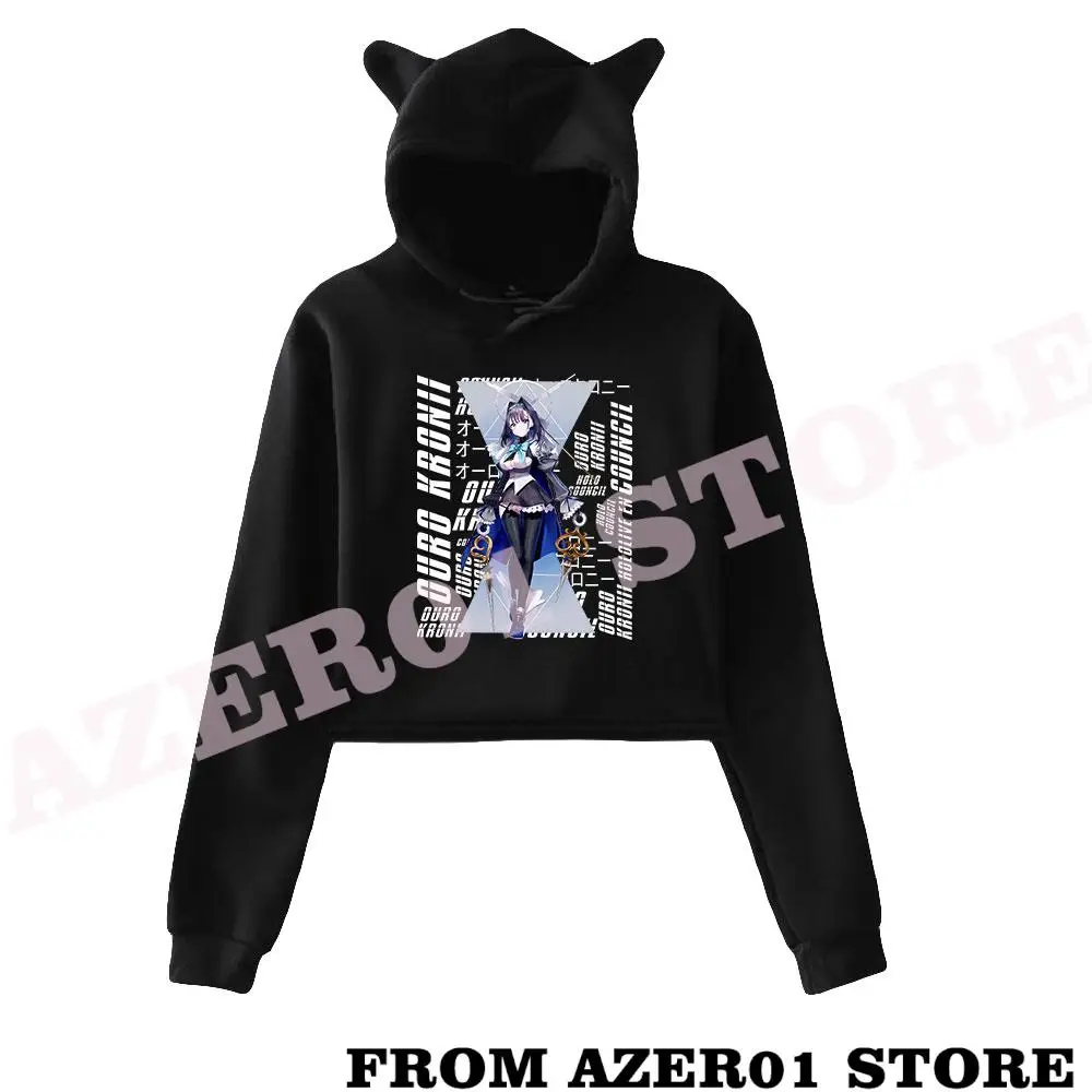 

HOLOLIVE Vtuber Ouro Kronii Merch Cat Cropped Hoodies Women/Girl Hooded Crop Tops Loose Sweatshirt Hooded Sweater