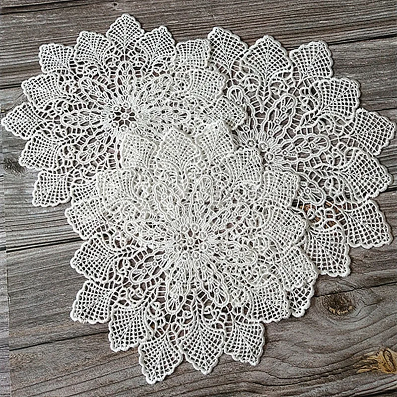 Modern White Lace Round Embroidery Table Place Mat Christmas Pad Cloth Placemat Cup Mug Dining Tea Coaster Coffee Doily Kitchen