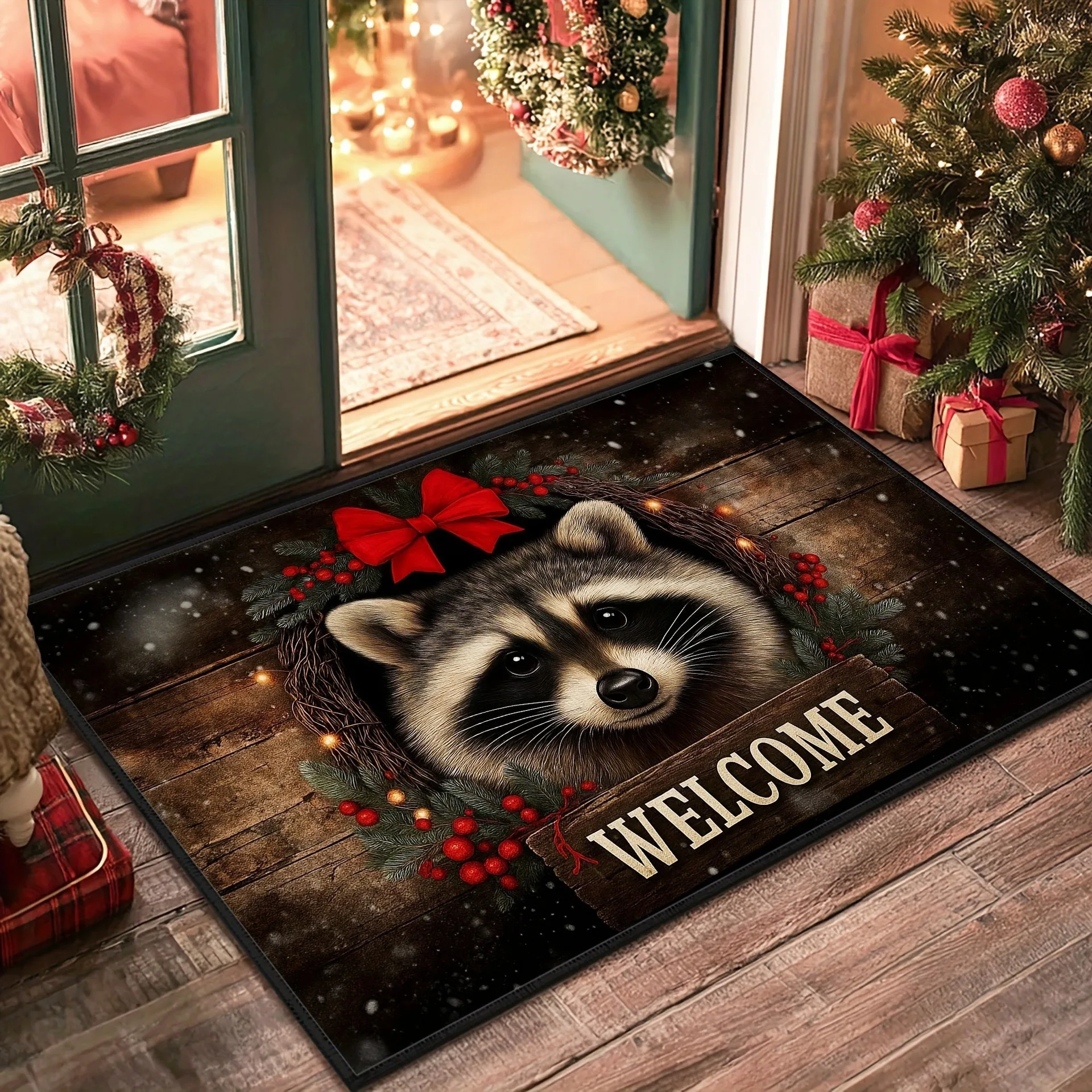 Cozy Kitten Xmas Design Washable Floor Mat Decorative Door Rug Perfect For Indoor Outdoor Entryway Welcome Accent