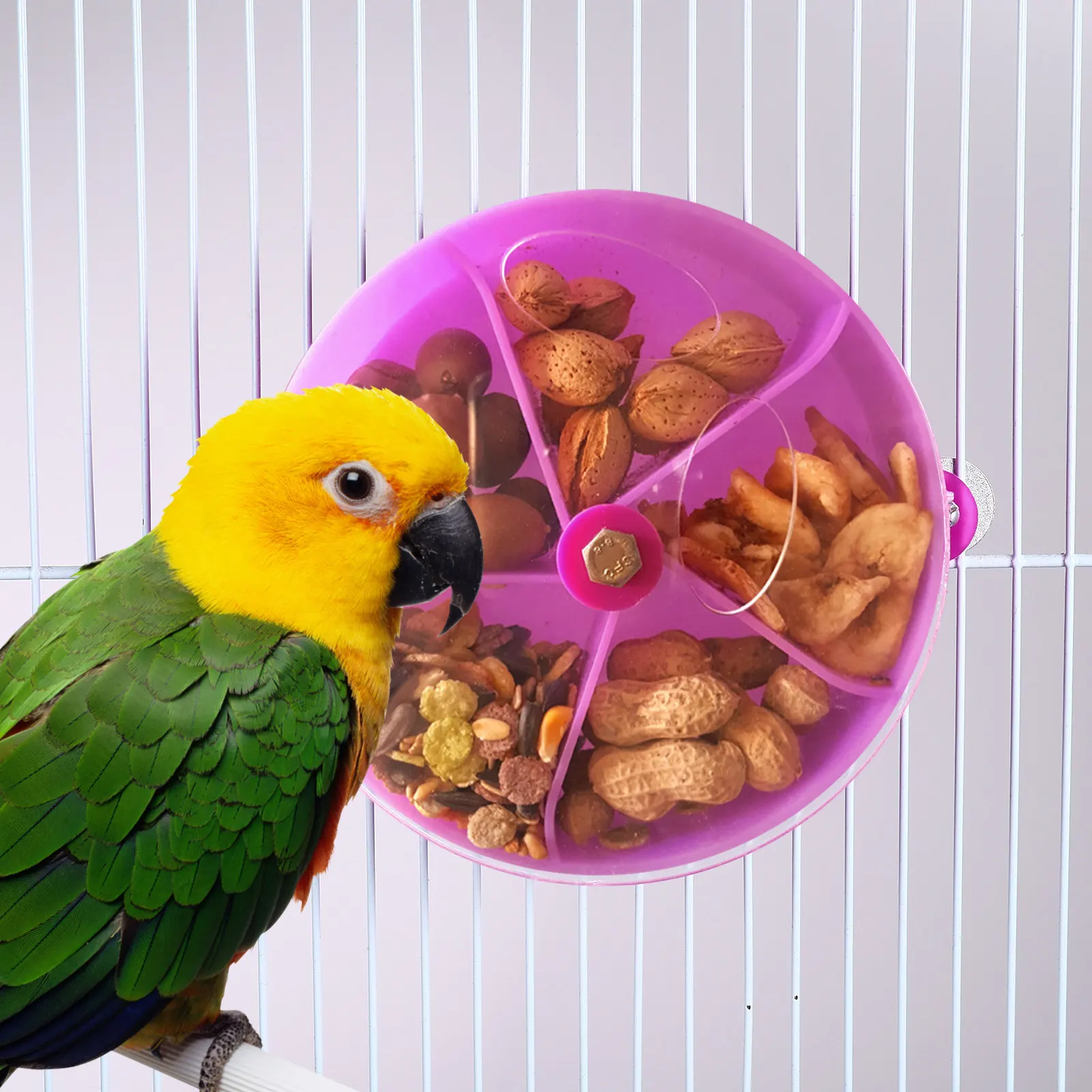 Bird Foraging Feeder Wheel Design for Parrots Cockatoo Macaw Cockatiel Conure Interactive Food Dispenser Educational Mental