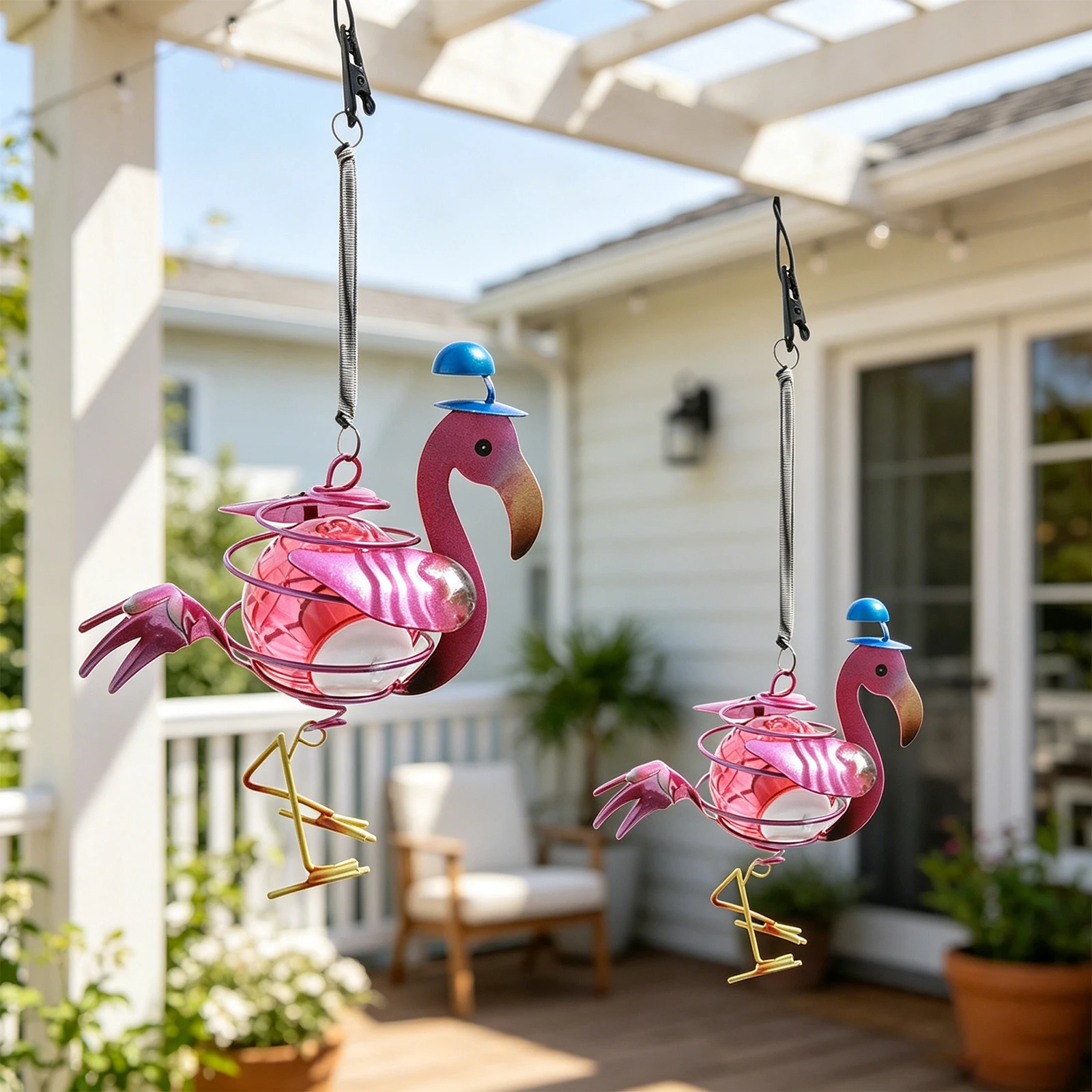 Solar Animal Insect Hanging Lights Waterproof Decorative Painted Lamp Bouncy Pendant Lantern for Outdoor Yard Backyard Patio