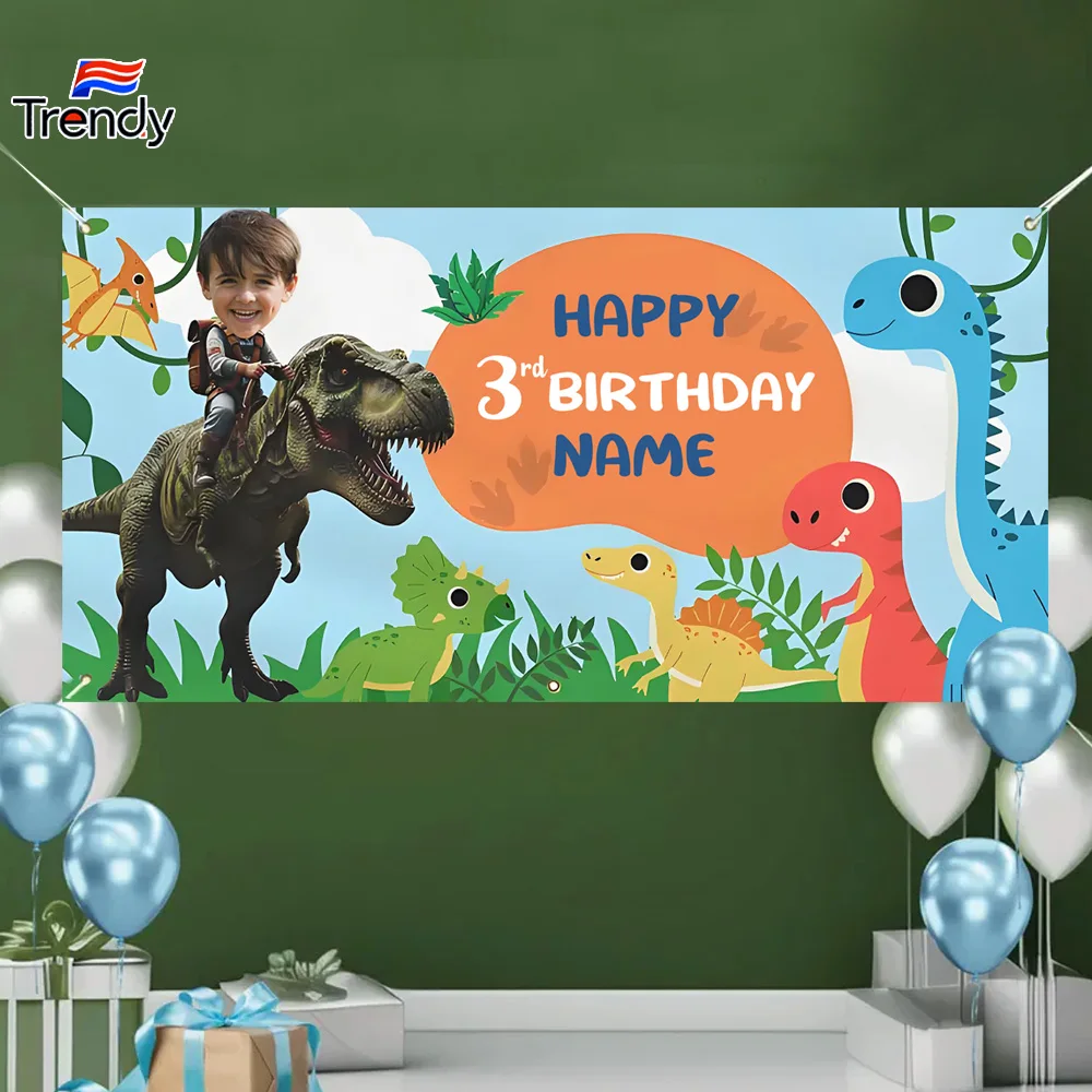 Custom Dinosaur T Rex Birthday Banner Personalized Party Decor Dinosaur Photo Backdrop Kids Birthday Party Custom Background