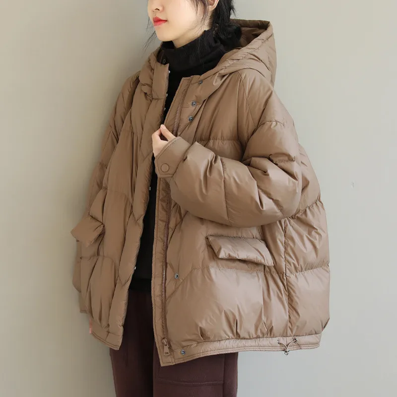 

Oversize White Duck Down Jacket Parkas 2022 Autumn Winter Women Warm Thick Hooded Down Coat Female Short Casual Puffer Outwears