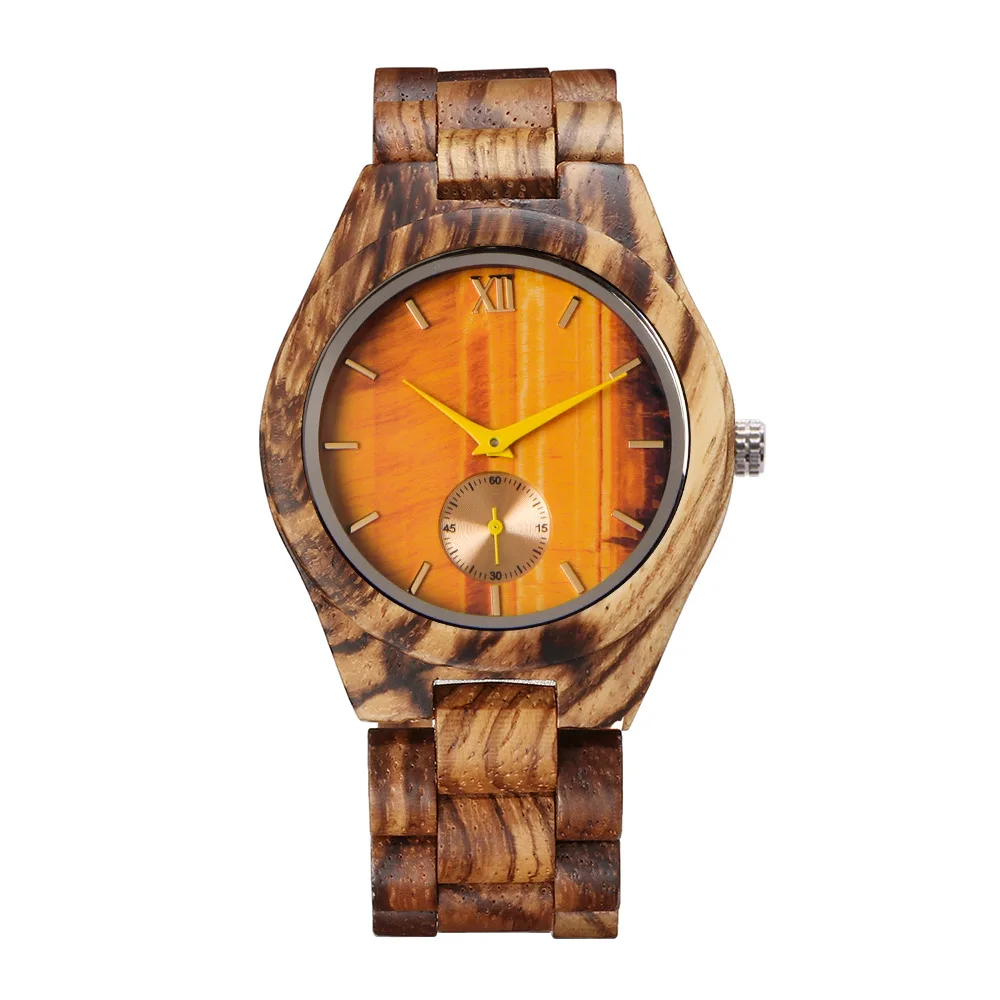 Natural Sandalwood Marble Dial Female Watch Chronograph Butterfly Buckle Trend Fashion Quartz Wristwatch