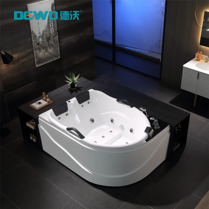 Two-Person Acrylic Whirlpool Jacuzzier With Two-Handle Waterfall Massage Bathtub Double Pillow Sanitary Tub
