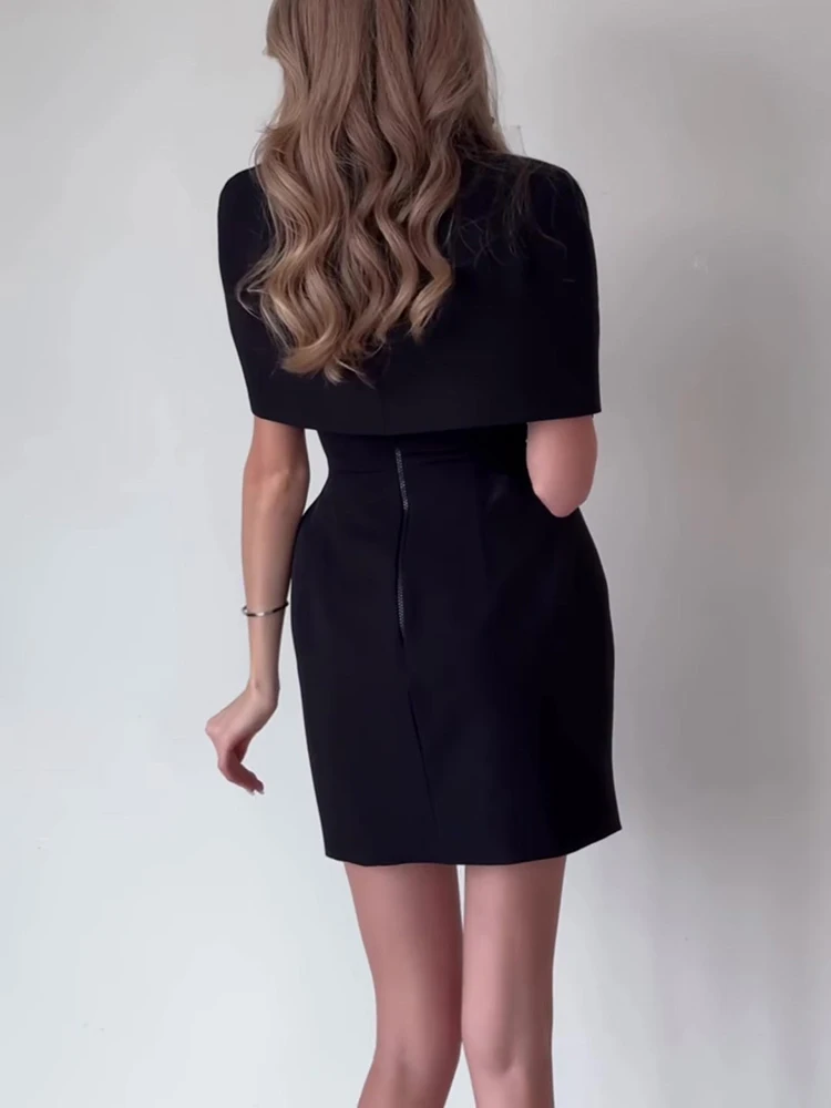 Nowy zestaw: sukienka typu halter w jednolitym kolorze i szal, elegancki, prosty strój koktajlowy dla kobiet, seksowna sukienka o linii A z wysokim stanem, idealna do pracy.