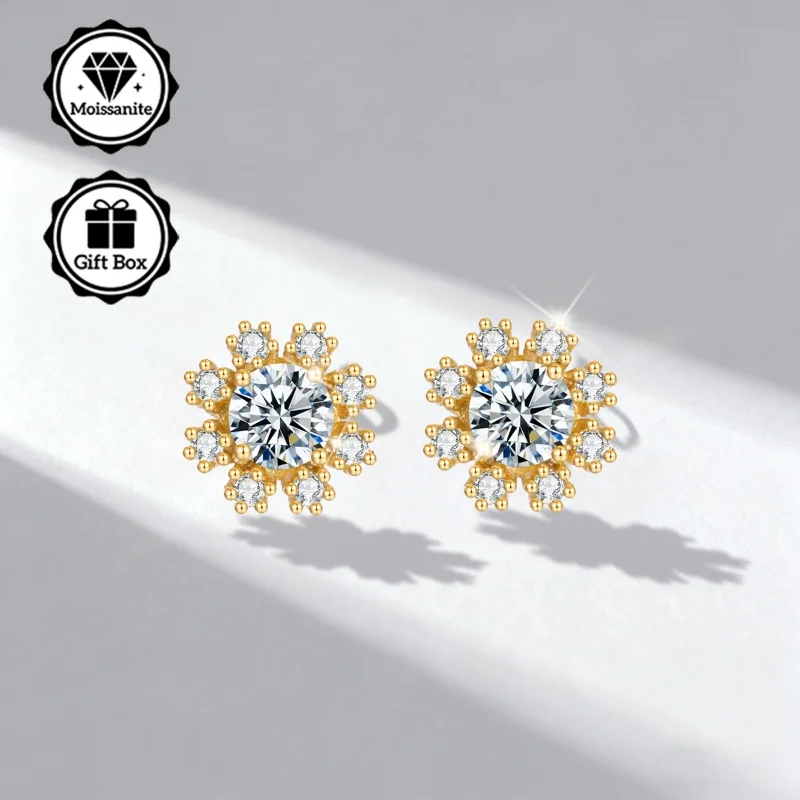 LAMVOICE Schmuck für Damen/Ohrstecker mit 1 Karat Moissanit, hypoallergene Ohrringe, Weihnachtsgeschenk für Schneeflocken-Ohrringe