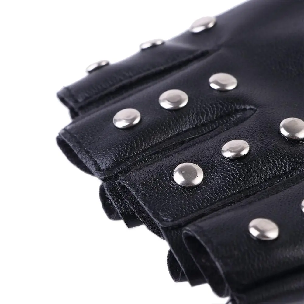 Mujer coreana al aire libre danza Halloween Punk accesorios de moda Pu guantes de cuero guantes sin dedos guantes con remaches