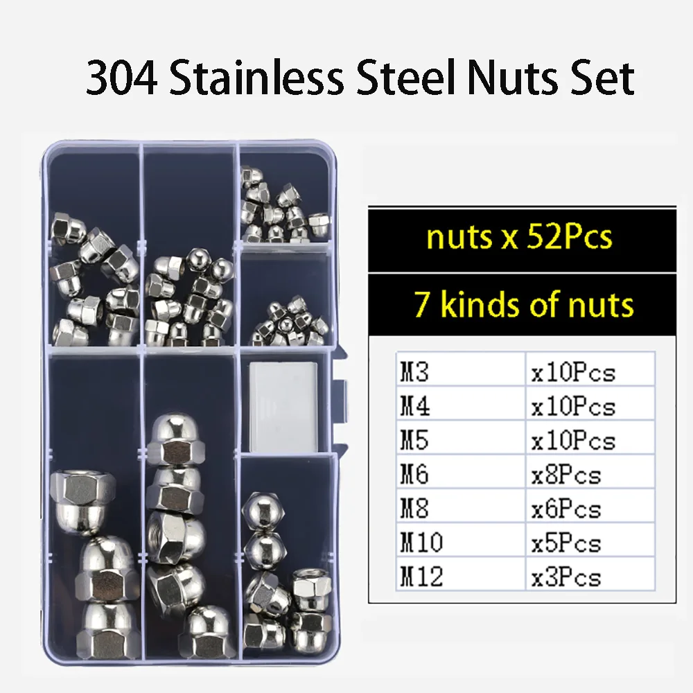 

Hex Dome Acorn Nut Set M3-M12 304/316/201 Stainless Steel Hexagon Dome Cover Decorative Cap Nuts Set