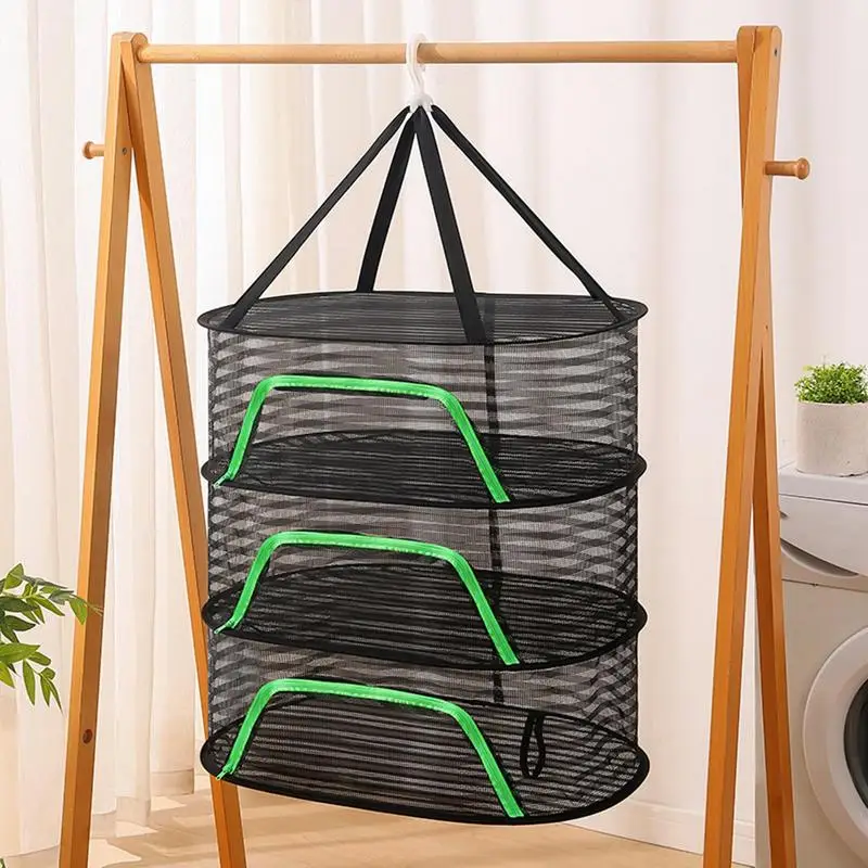 Drying Rack Net Foldable 3 Layers Dryer Rack With Zippers Portable Strong Nylon Rope Multi-function Food Mesh Dryer For Garden