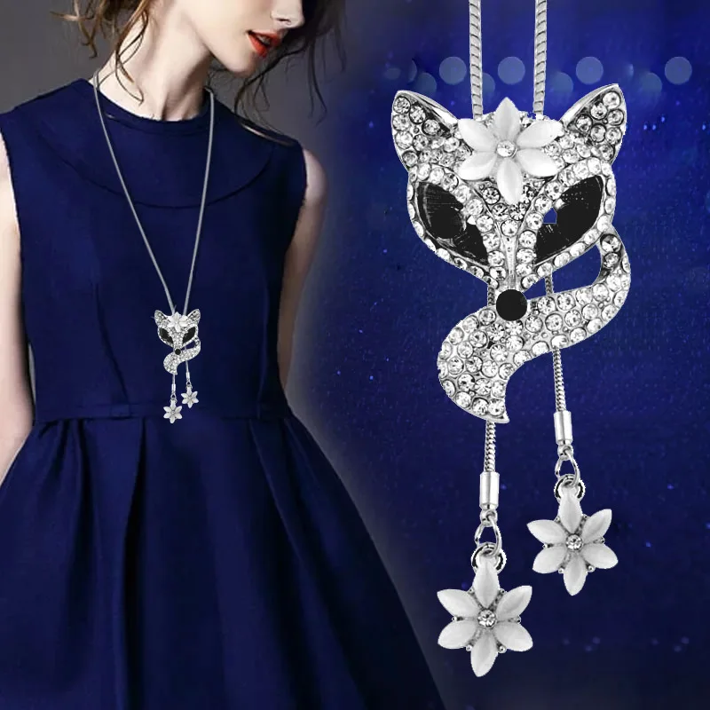 SINLEERY Lovely Rhinestone Necklace Adjusted Double Line Opal Flower Pendant For Women Animal Jewelry Accessories