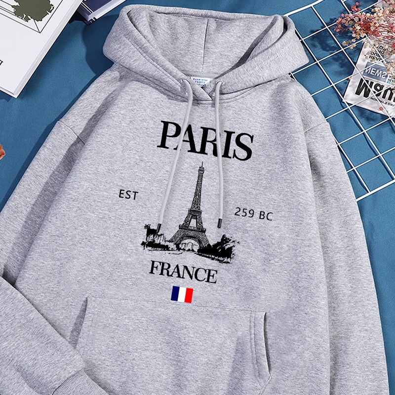 

Paris France Printing Hooded Male Basics Loose Sport Shirts Leisure Comfy Versatile Sweatshirt Trendy Oversized Simple Clothes