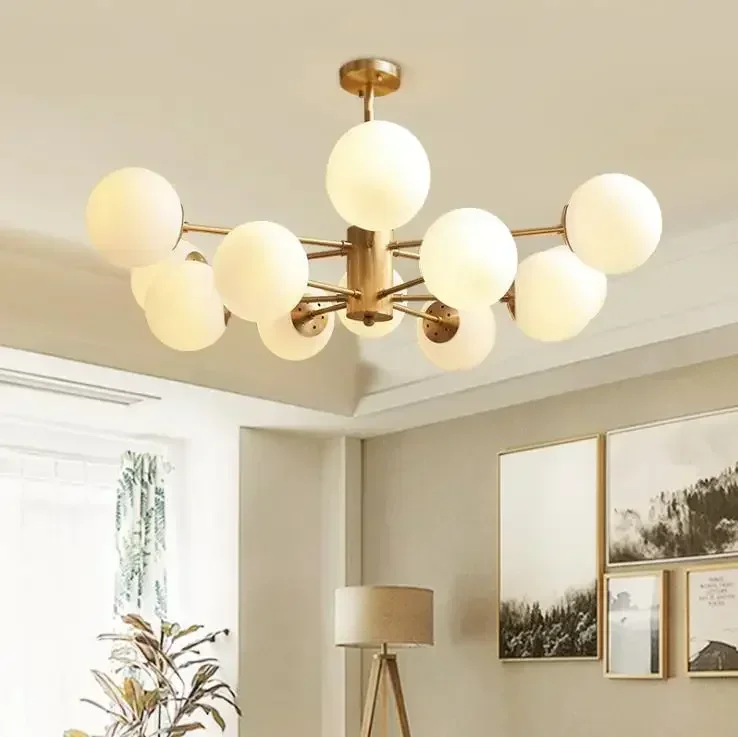 

Modern All Copper Lamp Nordic Chandelier Simple American Living Room Cream Mike Ball Bedroom Dining Room Creative LED Lighting