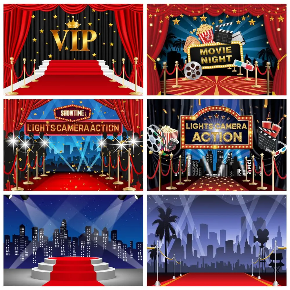 VIP Carpet Movie Theme Backdrop Birthday Party Star Event Curtain Light Stage Film Show Ceremony Photography Background Studio