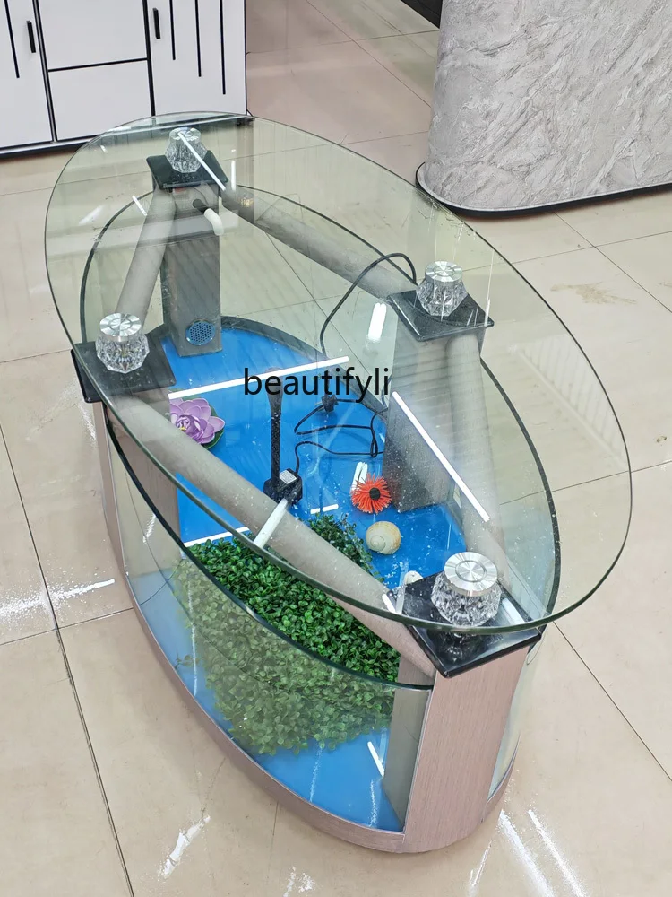 Oval Coffee Table Fish Tank Living Room Ecological Aquarium Glass Desktop Creativity Free Water Tank