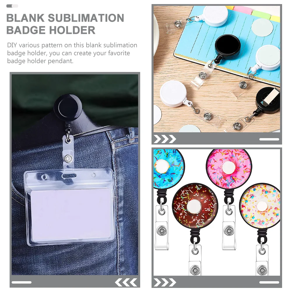 4Pcs Retractable Photo Key Card Badge Holders Blank Sublimation Id Name Tag Holders Office Work Nurse Teacher Student