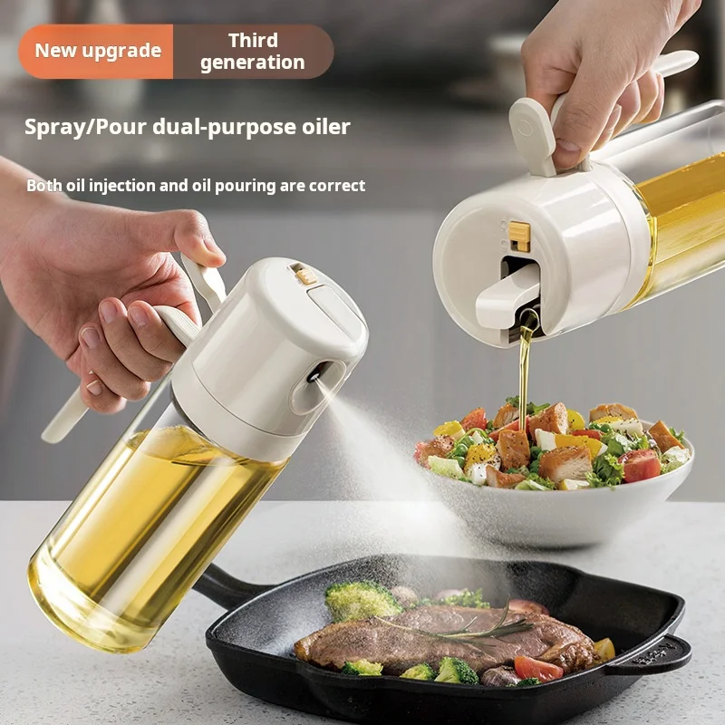 New 550ml Dual-use Pouring And Spraying Oil Bottle Kitchen Cooking Olive Oil Dispenser Camping BBQ Baking Vinegar Soy Sauce