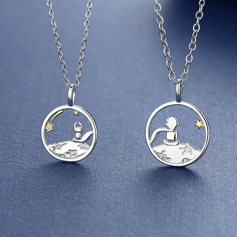 

Stainless Steel Cartoon Prince And Little Fox Pendant Necklace For Women Jewelry 2026 Trending Korean Fashion Couple Necklace
