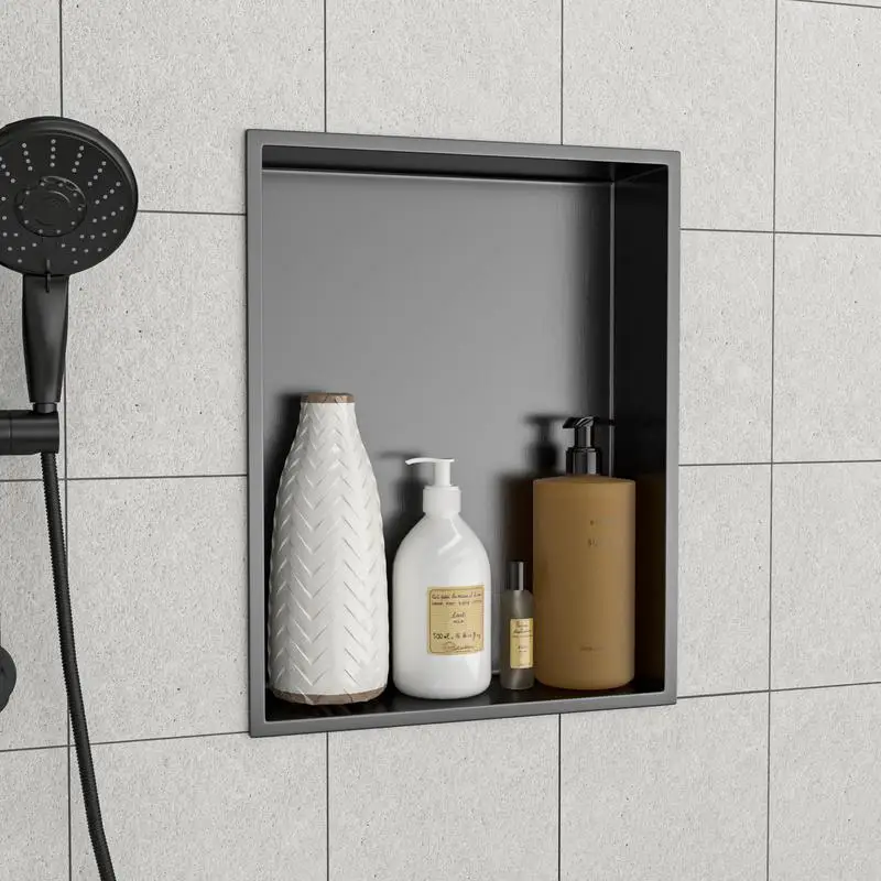 

19" x 15" Stainless Steel Shower Niche in Gunmetal Black Finish - Modern Bathroom Storage Solution, Ideal for Shower Essentials