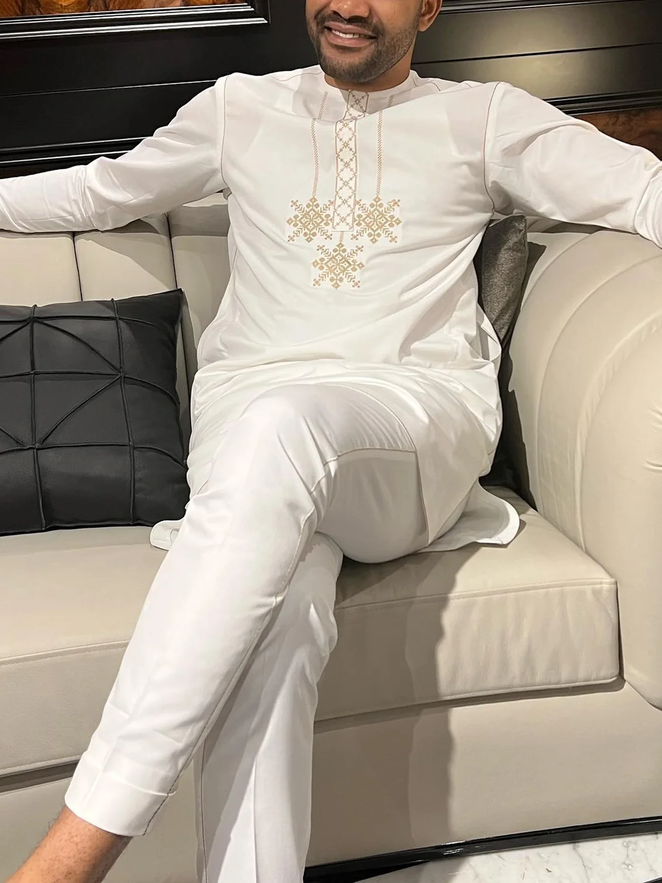 Nigeria White Men'S African Traditional Big Size Clothes Oversized Complete Male Suits High Quality 2 Piece Shirt And Pant Sets