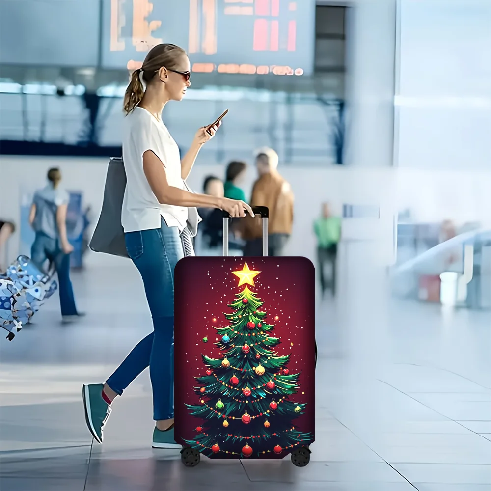 1PC Christmas tree print luggage cover for luggage sizes 18 – 32 inches; dust and elastic travel accessories to protect your lug