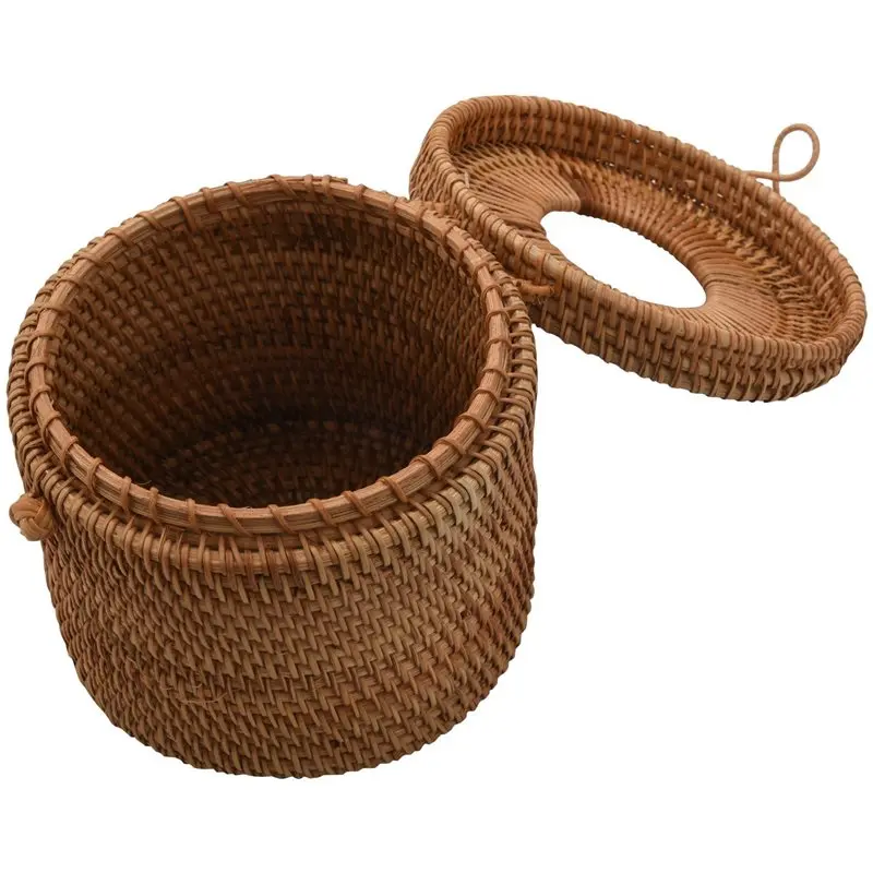 ABHI-6X Round Rattan Tissue Box Vine Roll Holder Toilet Paper Cover Dispenser For Barthroom,Home,Hotel And Office