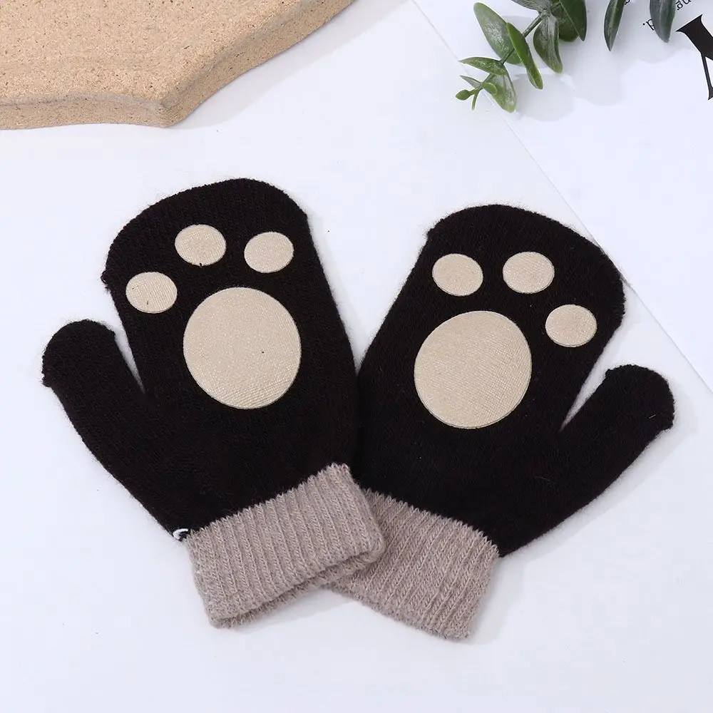 Gants tricotés chauds pour enfants de 1 à 4 ans, couleur bonbon, mitaines d'hiver à motif d'empreinte digitale