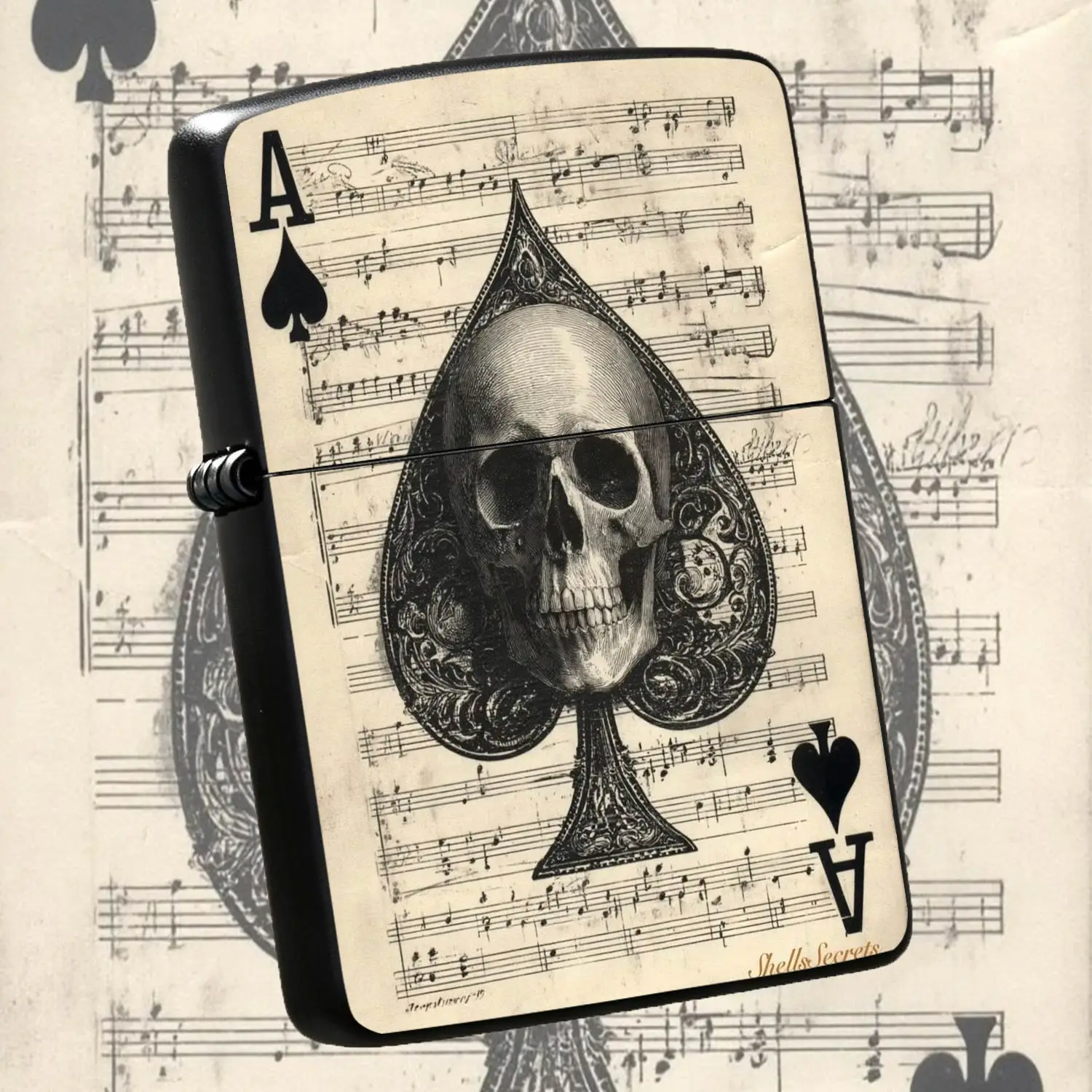 Vintage Ace of Spades Skull Musical Note Pattern Decorative Lighter, Versatile for All Daily Scenes, Trendy Artistic Portable Accessory, Ideal Creative Gift forand Gifting to Friends and Hobbyist A Humorous And Interesting Lighter