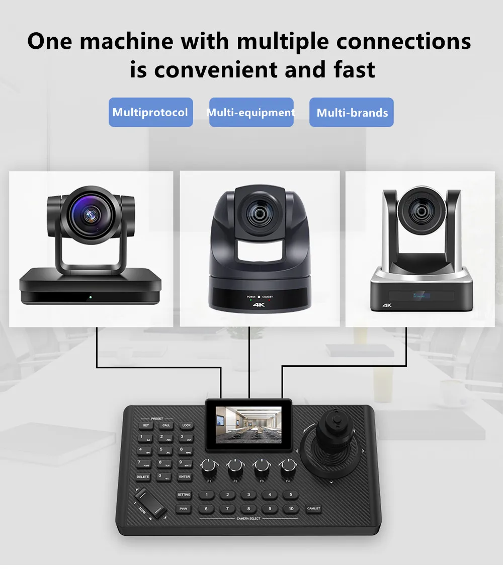 NDI |   HX3 LCD 3 pouces écran couleur 4D multi-fonction PTZ contrôle réseau clavier HDMI sortie vue bouton de verrouillage à un bouton