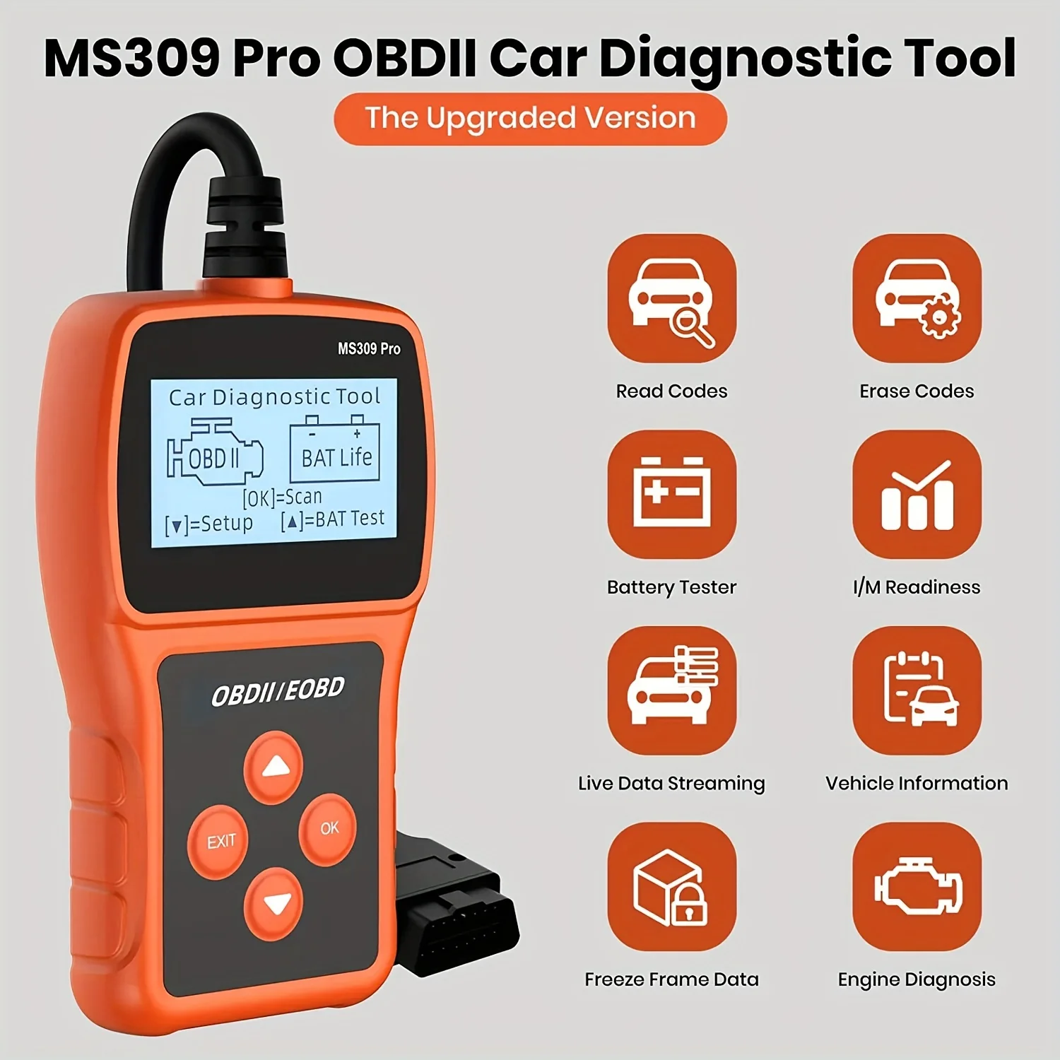 Auto OBD2 Scanner, Live Data Battery Tester, OBDII Car Fault Detector EOBD Scanner Code Reader Auto Engine Diagnostic Scan Tool