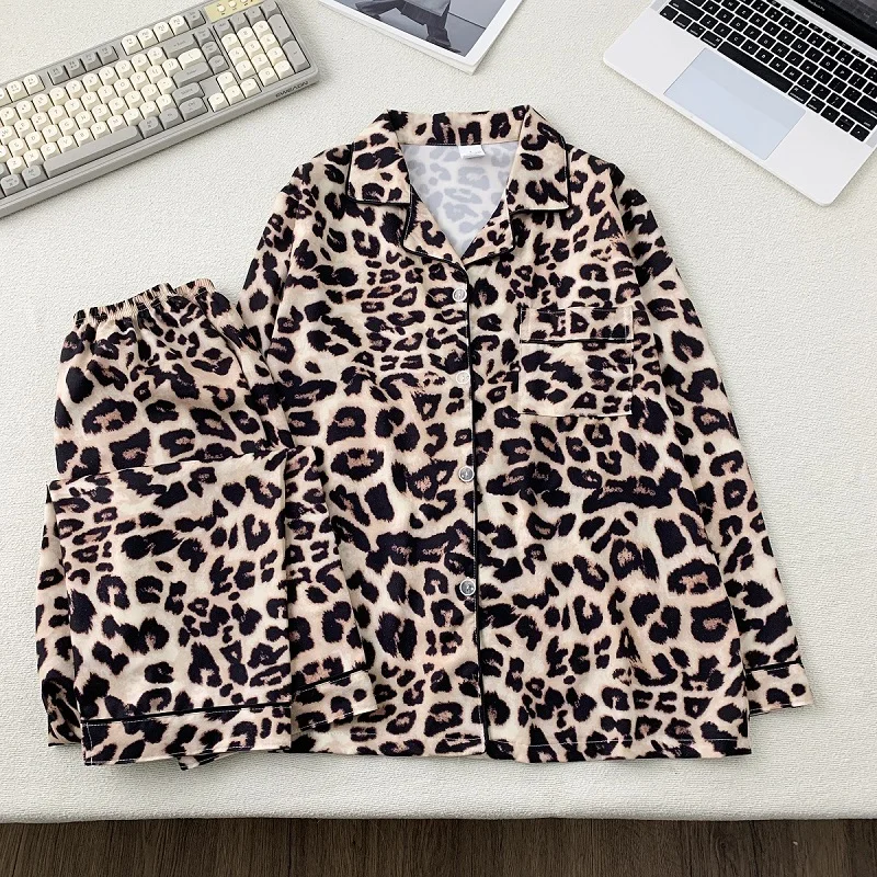 

Spring New Arrivals Casual Pajamas American Y2K Style Plus Size Women's Pajamas Leopard Print Vintage Outerwear Pajama Set