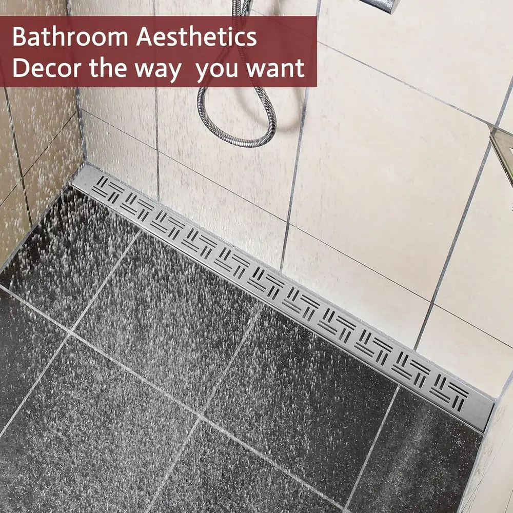 48 Brushed Nickel Linear Shower Drain with Removable Grate, 304 Stainless Steel, Easy Install & Clean for Bathrooms (Base Not In