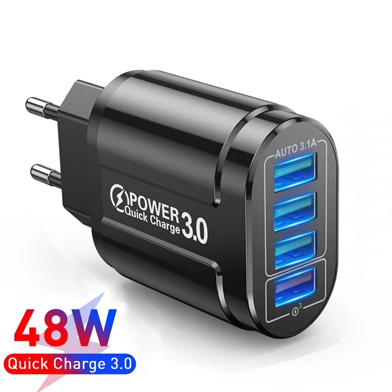 48W USB Charger Fast Charge QC 3.0 Wall Charging For Cell Phone IPhone Samsung Xiaomi 4 Ports EU US Plug Adapter Travel Charger