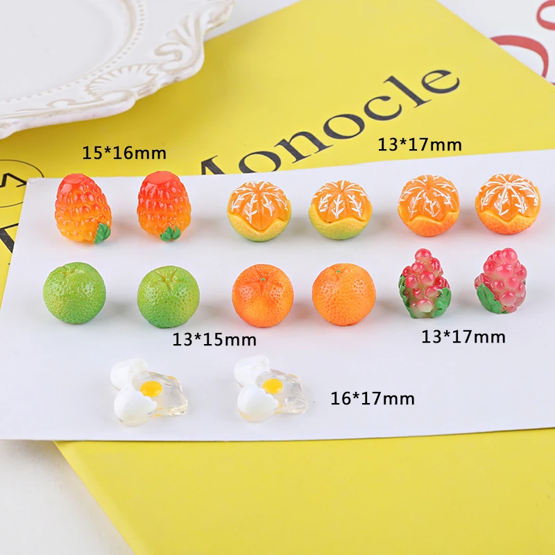 10pcs Resin Fun Peel Orange Grape Omelette Diy Accessories Cute Hairpin Earrings Key Chain Material Handmade Charms