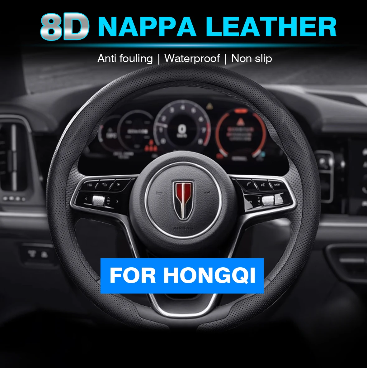 

8D Nappa leather Car Steering Wheel Cover For Hongqi E-HS9 H9 L5 HS5 H5 N701 E115 H7 HS7 S9 LS7 HQ9 E-HS3 HQ3 Auto Accessories