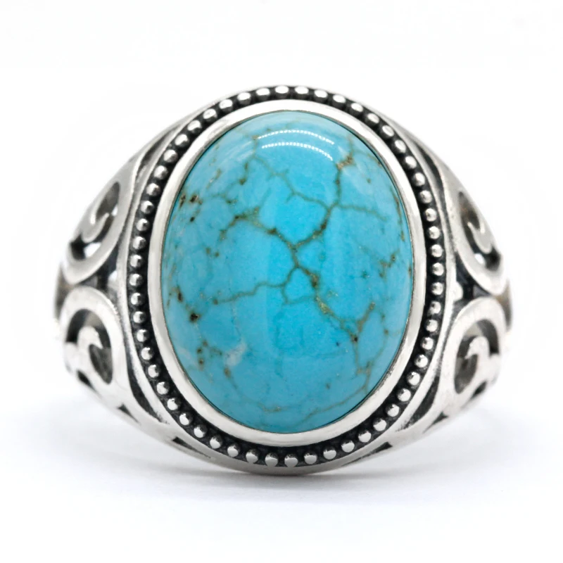 S925 pure silver men's handmade ring, turquoise punk holiday party, luxurious men's holiday gift