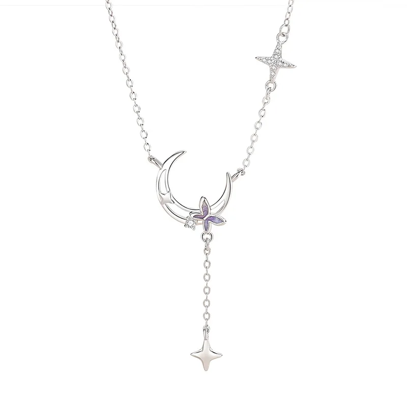 S925 butterfly sterling silver necklace haute moon tassel collarbone chain jewelry