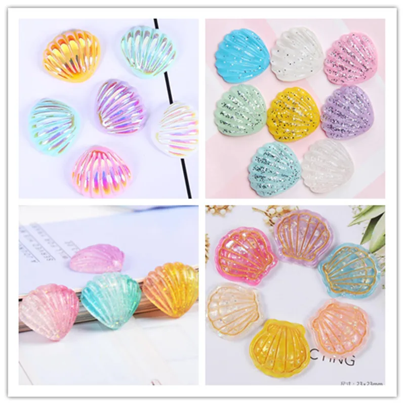 

50 Kawaii Glitter Shells Resin Cabochon Kawaii Bow Shell Flatback Embellishment DIY Accessories Scrapbooking Craft Decoration