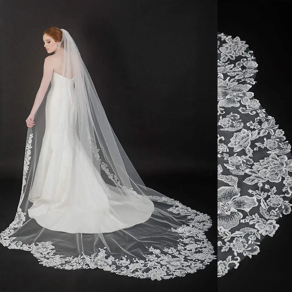 

V2301 Wedding Veils Appliques Pattern Chapel Veil One-Layer Wedding Veils With Comb Bridal Veil White Headscarf High Quality