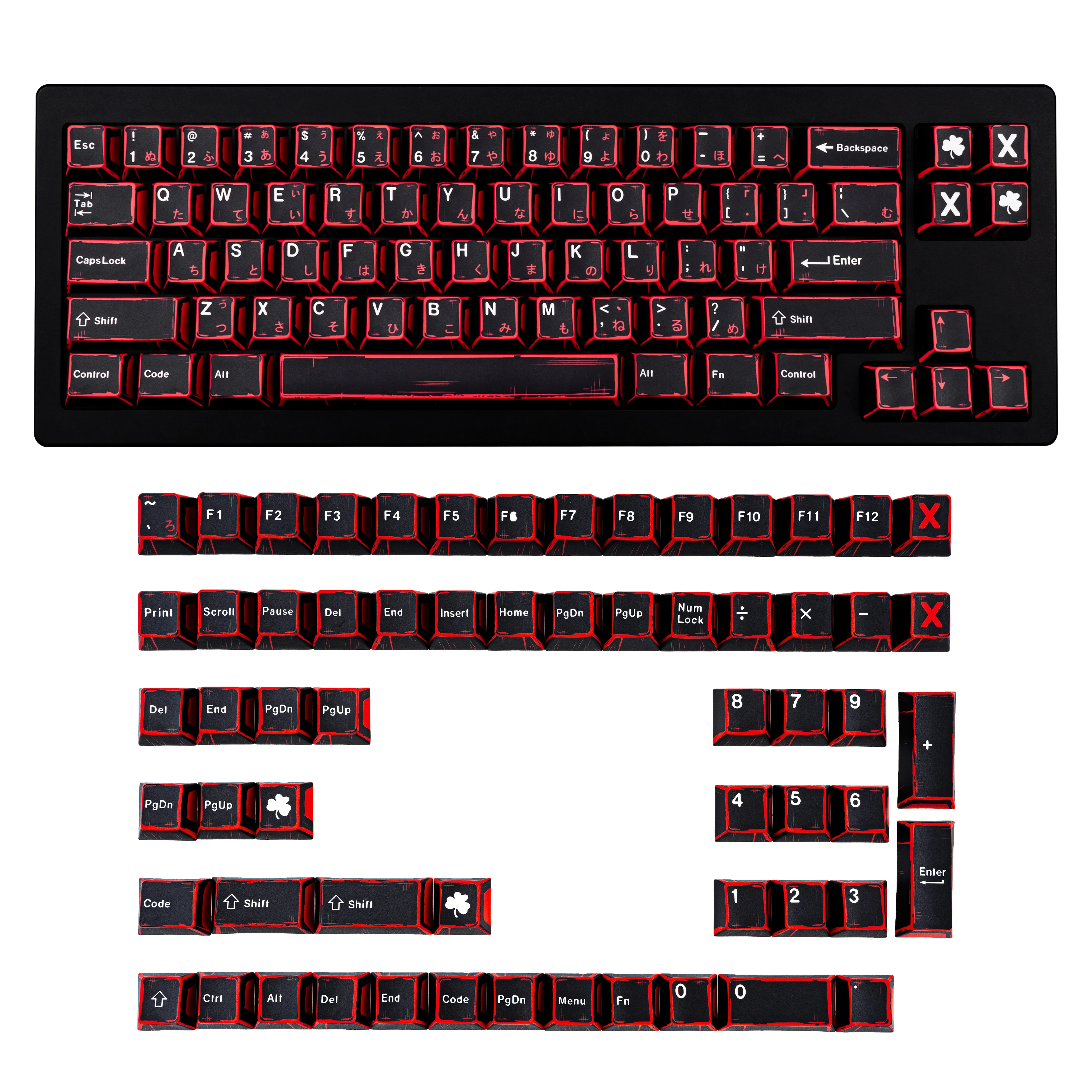136 キーミニマリストブラックレッド日本語マンガキーキャップ PBT 5 面昇華 Chreey キーキャップ Wooting メカニカルキーボード用