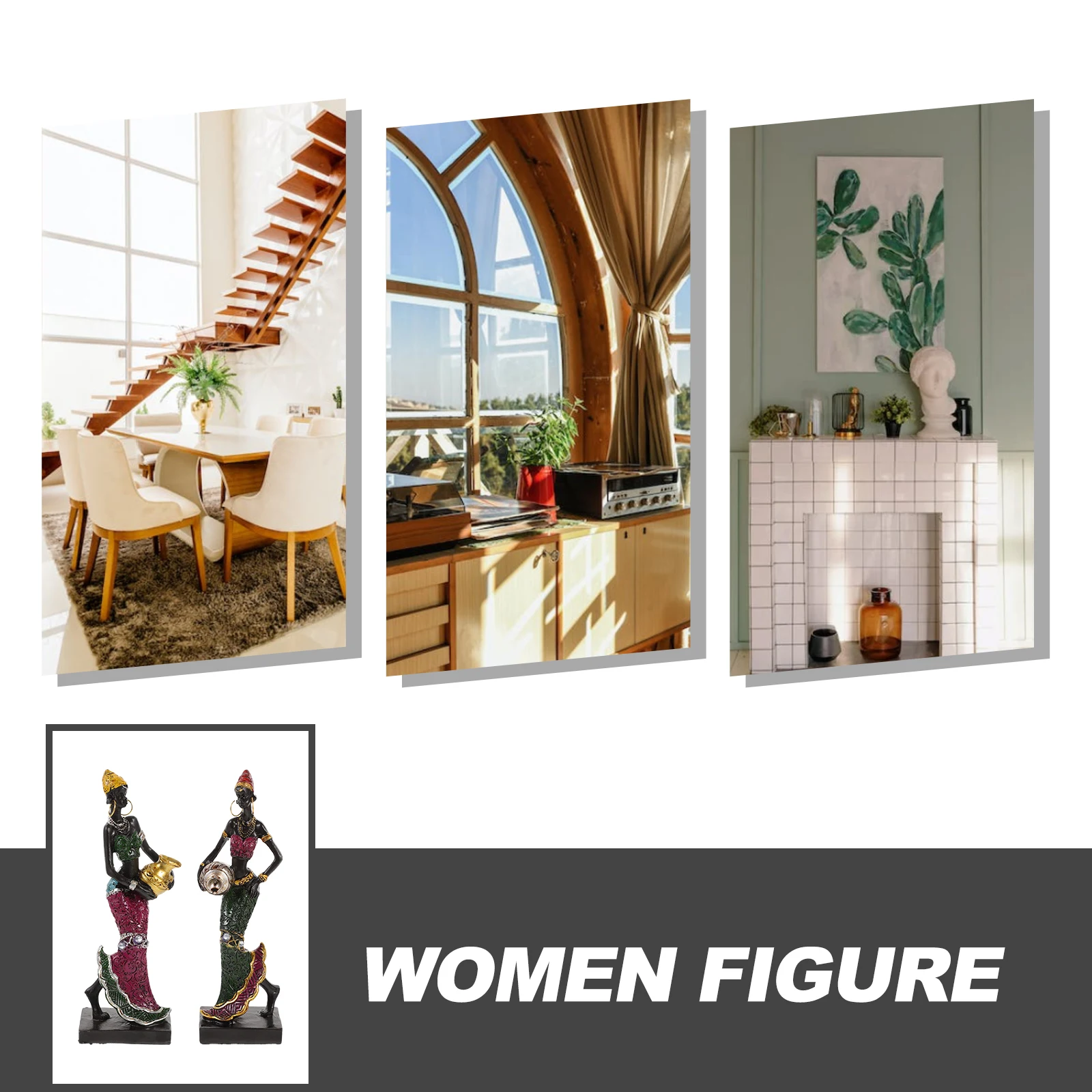 

2 Pcs Lady Artwork Retro Resin Figurine Home Decor Gift Option Statue Ornament Resin Woman Figurine Tribal Woman Sculpture