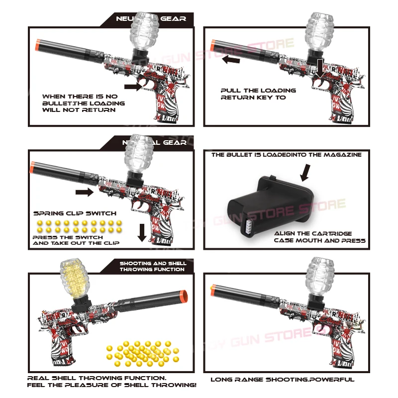 Pistola de brinquedo elétrica de bola de borracha macia Desert Eagle de tiro contínuo, carregamento de alta velocidade, adereços de jogo de tiro CS ao ar livre