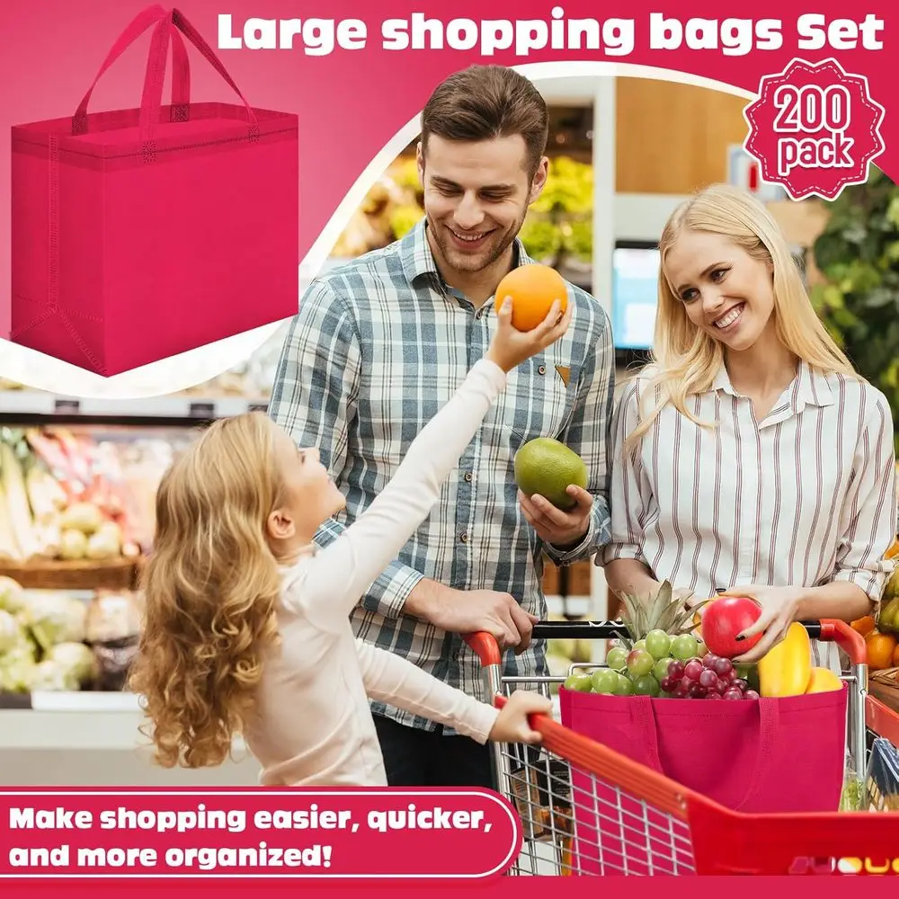 Grandes sacolas não tecidas dobráveis para compras de supermercado, 12,6x11,8x6,3 polegadas, pacote em massa