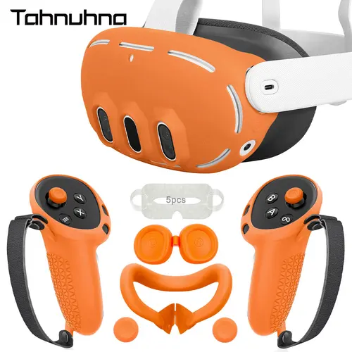 Juego de fundas protectoras de silicona para controlador de auriculares Quest 3 VR, carcasa de agarre, tapa de lente, cubierta facial para accesorios Meta Quest 3