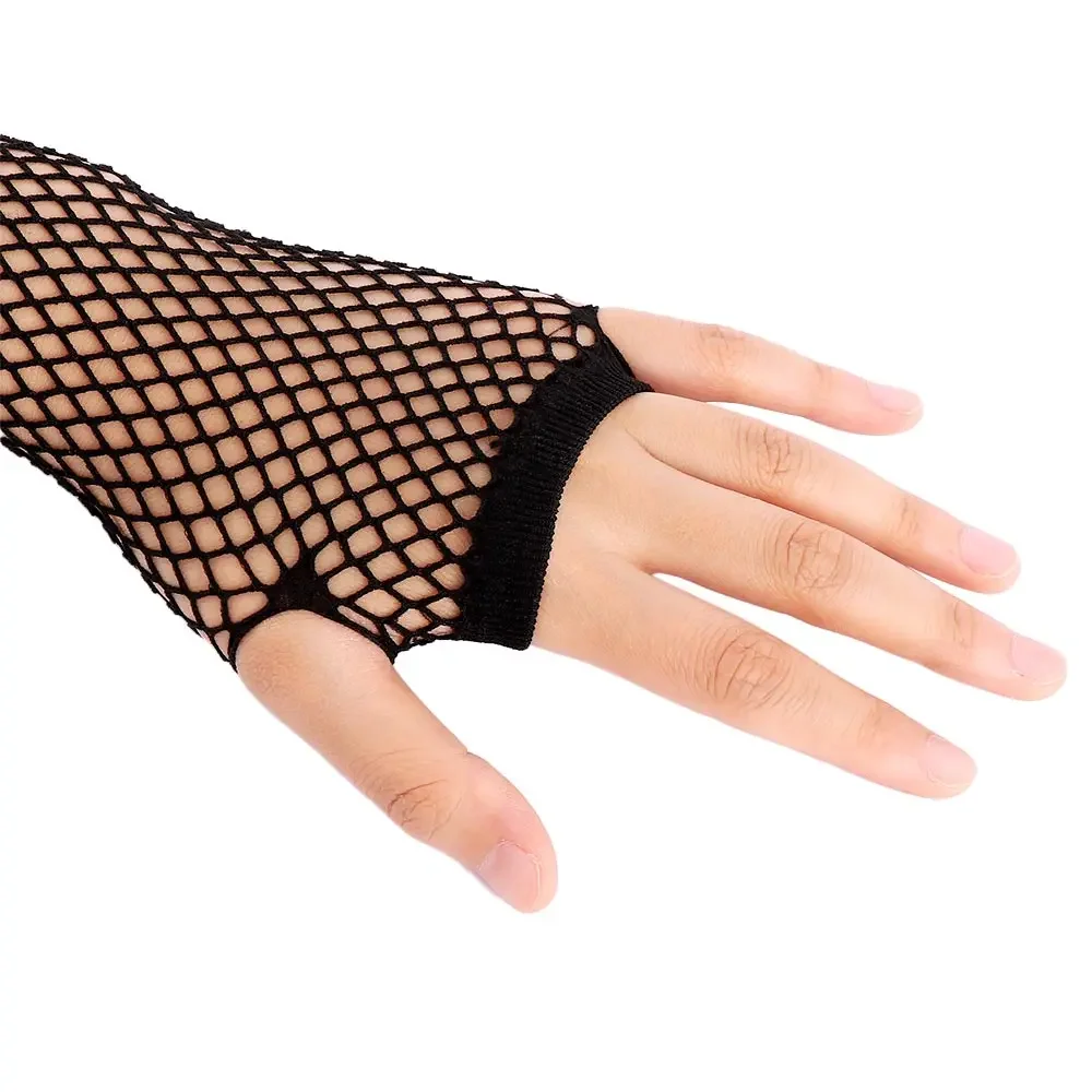 1 Pair Sexy Women Party Neon Fishnet Fingerless Long Gloves Sun Protection Sleeves Mesh Lace Thin Gloves Summer Arm Warmer