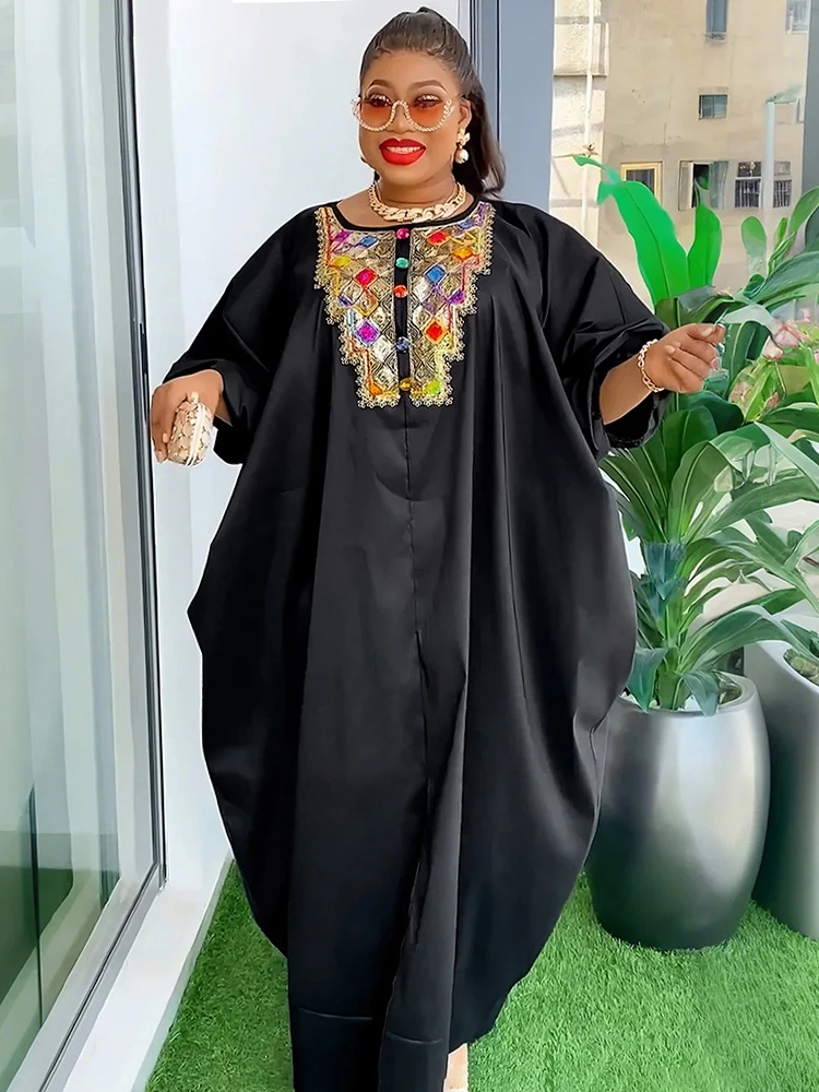 Evening Dresses Women 2024 African Traditional Maxi Robe Dubai Muslim Abaya Wedding Party Dashiki Diamond Clothing Loose Boubou