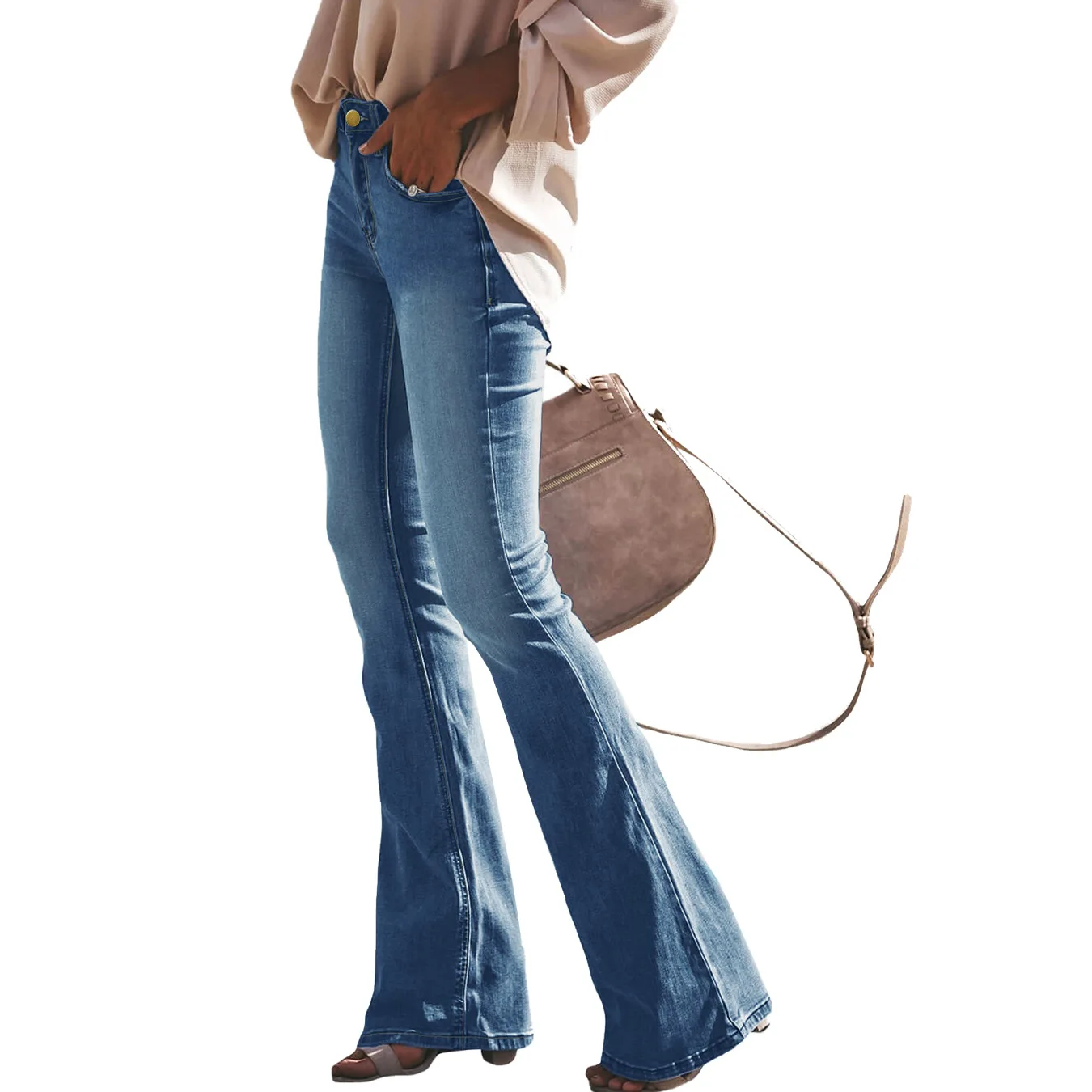 

Flare Pants Jeans for Women Stretch Floor Length High Waist Washed Mom Y2k Pockets 2025 Streetwear Elegant Work Trousers Denim