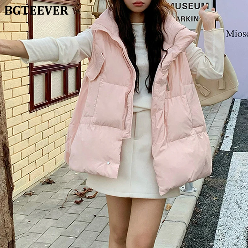 

BGTEEVER Casual Warm Ladies Cotton Padded Sleeveless Parkas Vests Winter Fashion Loose Pockets Women Zipper up Waistcoats