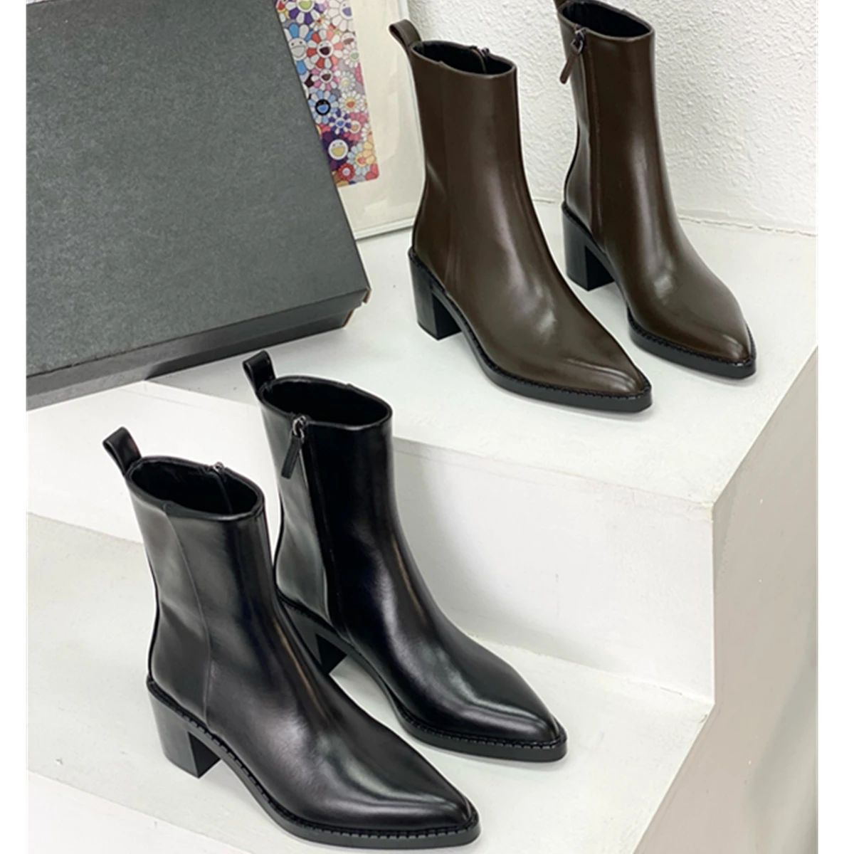 

Withered Minimalist Genuine Leather Ankle Boot Women High-heeled Women's Boots Fashion Ladies Commuting Chelsea