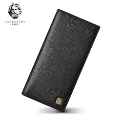 LAORENTOU Long Men's Wallet Soft Ultra-Thin Genuine Leather Wallet With Card Slot Large Capacity Male Purse Wallet Clutch Bag
